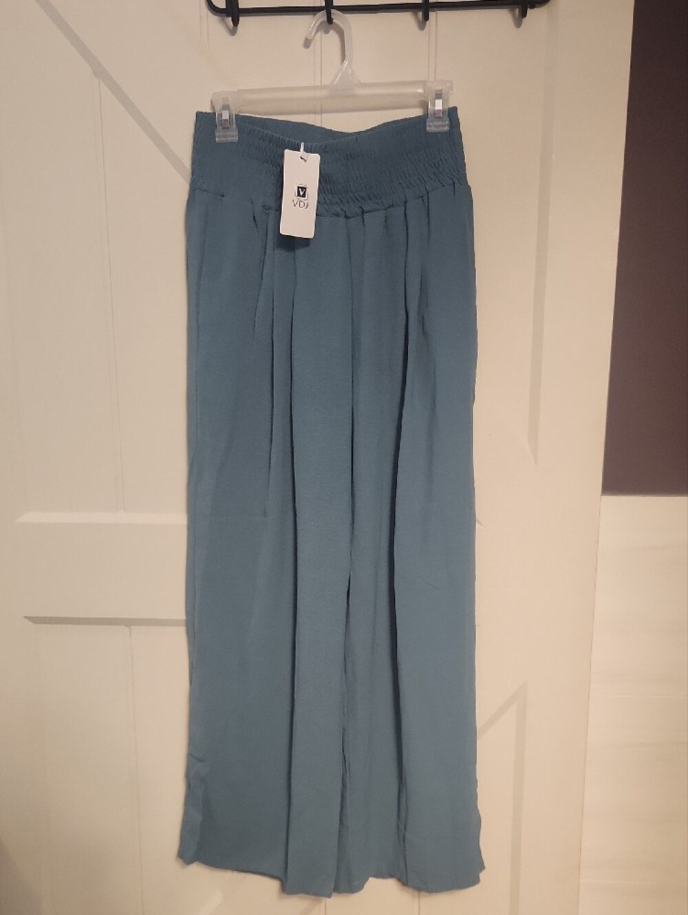 High-Waist Wide Leg Women's Pants in Dusty Blue - Picture 7 of 7